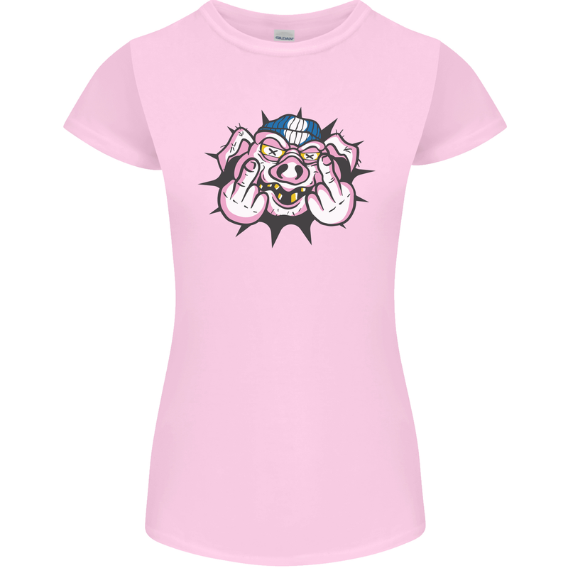 Offensive Pig Finger Flip Womens Petite Cut T-Shirt Light Pink