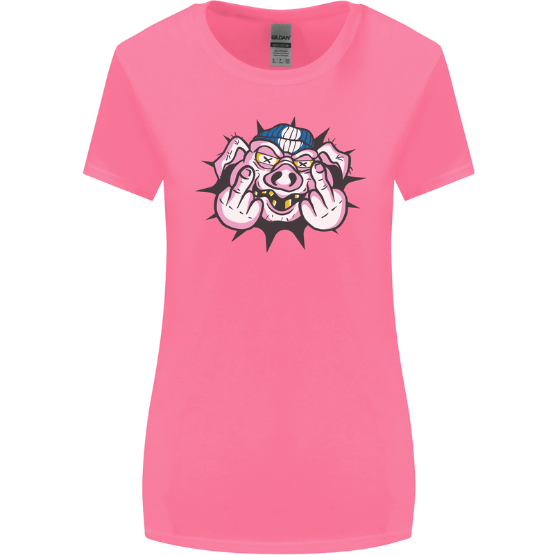 Offensive Pig Finger Flip Womens Wider Cut T-Shirt Azalea