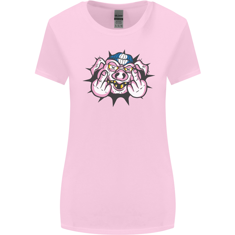 Offensive Pig Finger Flip Womens Wider Cut T-Shirt Light Pink