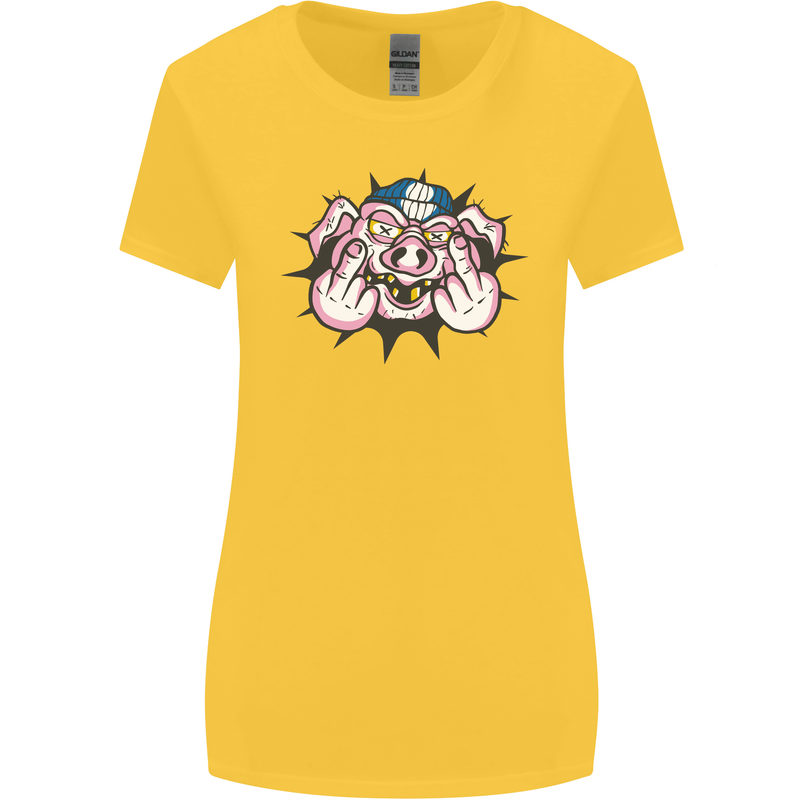 Offensive Pig Finger Flip Womens Wider Cut T-Shirt Yellow