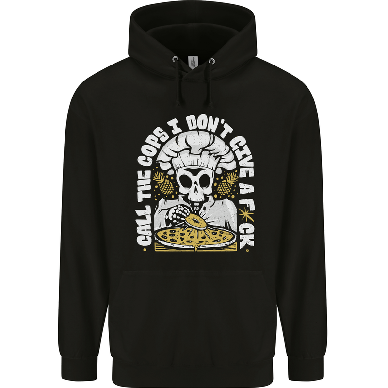 Offensive Pizza Eating Skull Chef Childrens Kids Hoodie Black