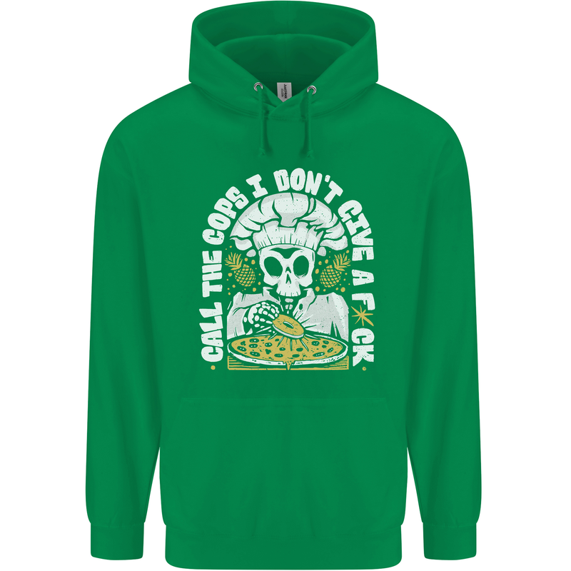 Offensive Pizza Eating Skull Chef Childrens Kids Hoodie Irish Green
