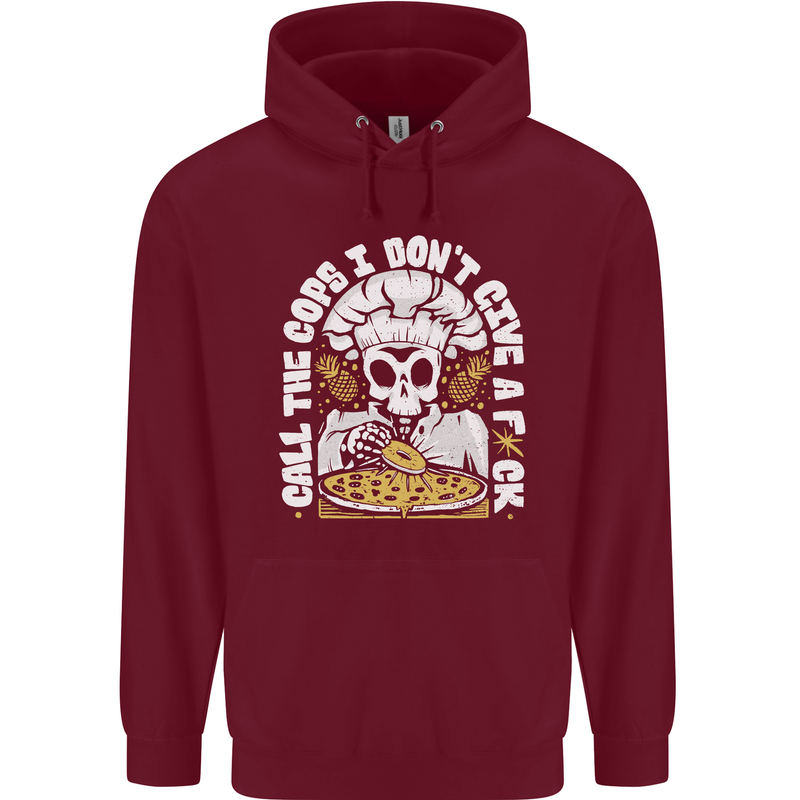 Offensive Pizza Eating Skull Chef Childrens Kids Hoodie Maroon
