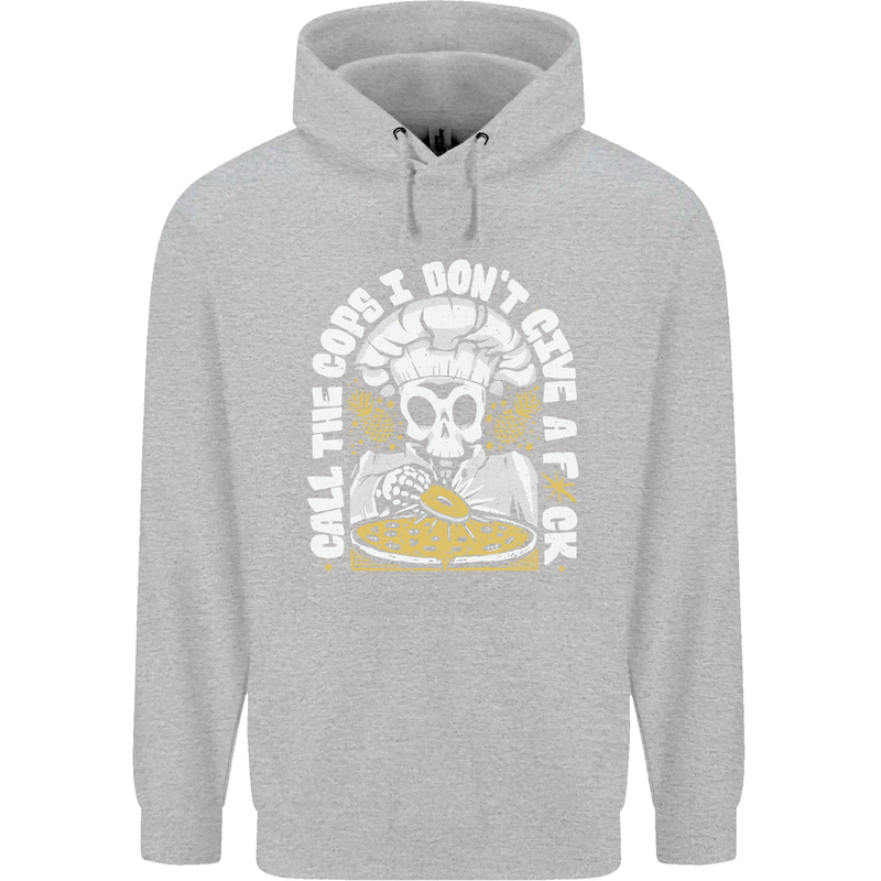 Offensive Pizza Eating Skull Chef Childrens Kids Hoodie Sports Grey