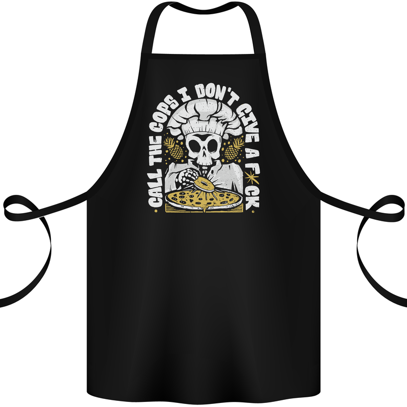 Offensive Pizza Eating Skull Chef Cotton Apron 100% Organic Black