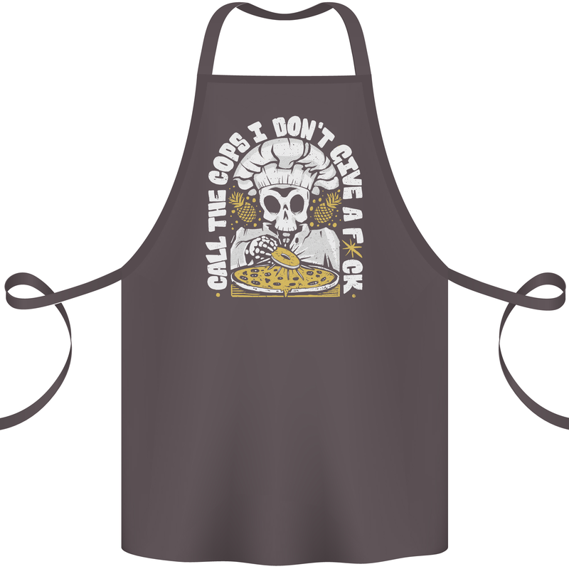 Offensive Pizza Eating Skull Chef Cotton Apron 100% Organic Dark Grey