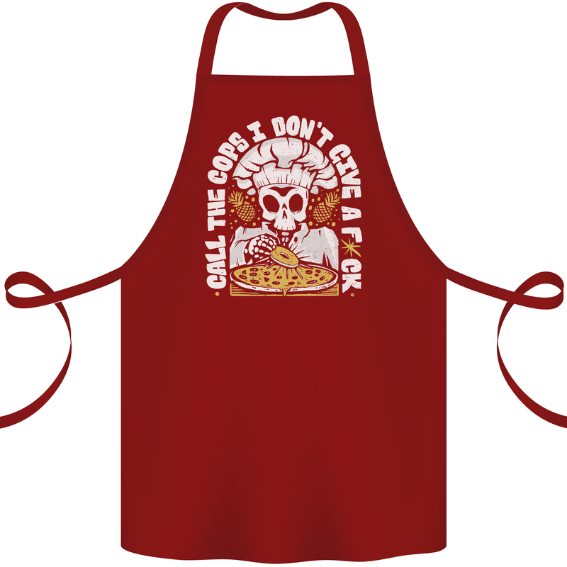 Offensive Pizza Eating Skull Chef Cotton Apron 100% Organic Maroon