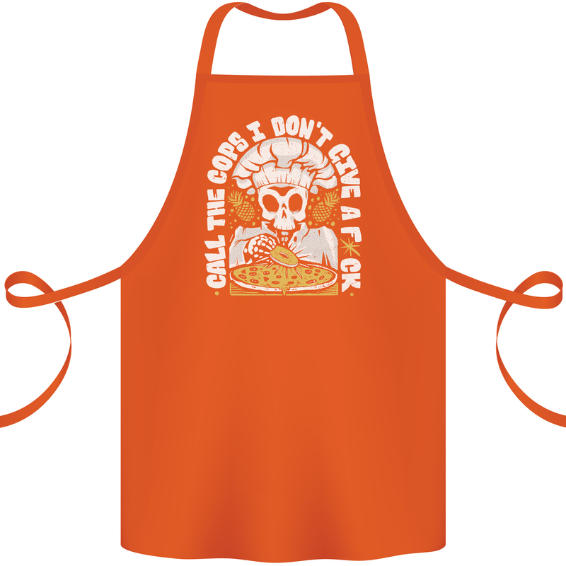Offensive Pizza Eating Skull Chef Cotton Apron 100% Organic Orange