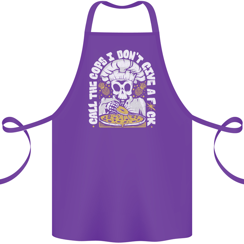Offensive Pizza Eating Skull Chef Cotton Apron 100% Organic Purple