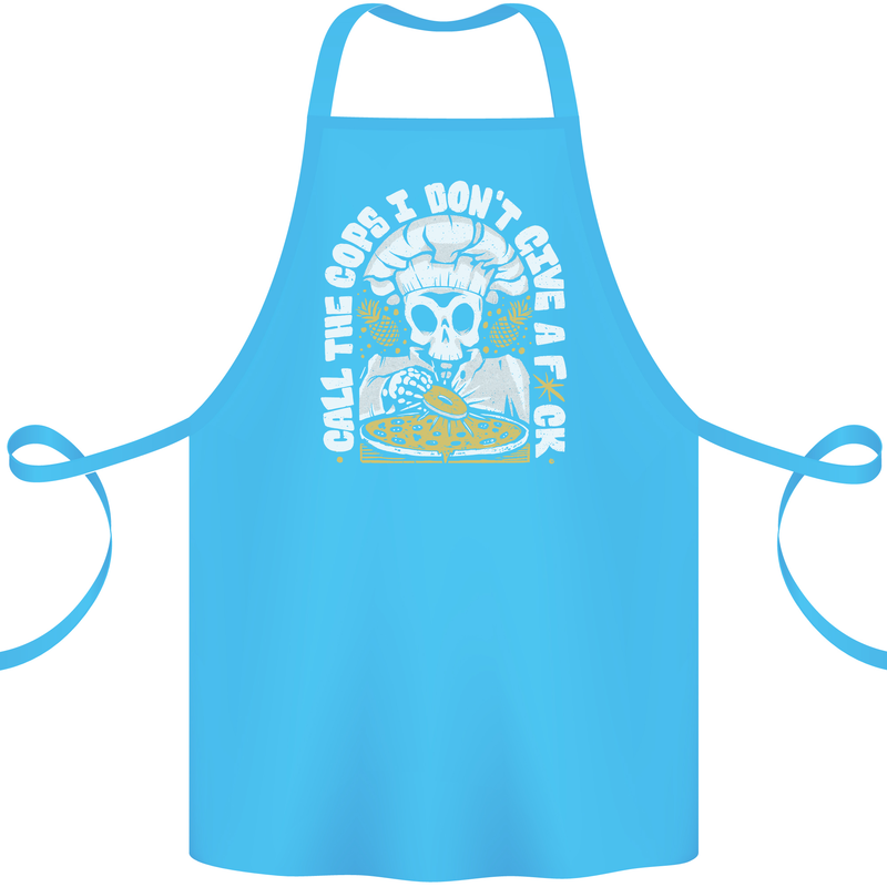 Offensive Pizza Eating Skull Chef Cotton Apron 100% Organic Turquoise