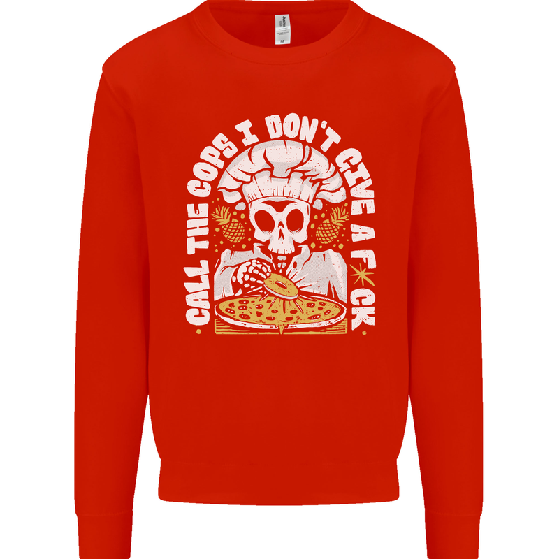 Offensive Pizza Eating Skull Chef Kids Sweatshirt Jumper Bright Red