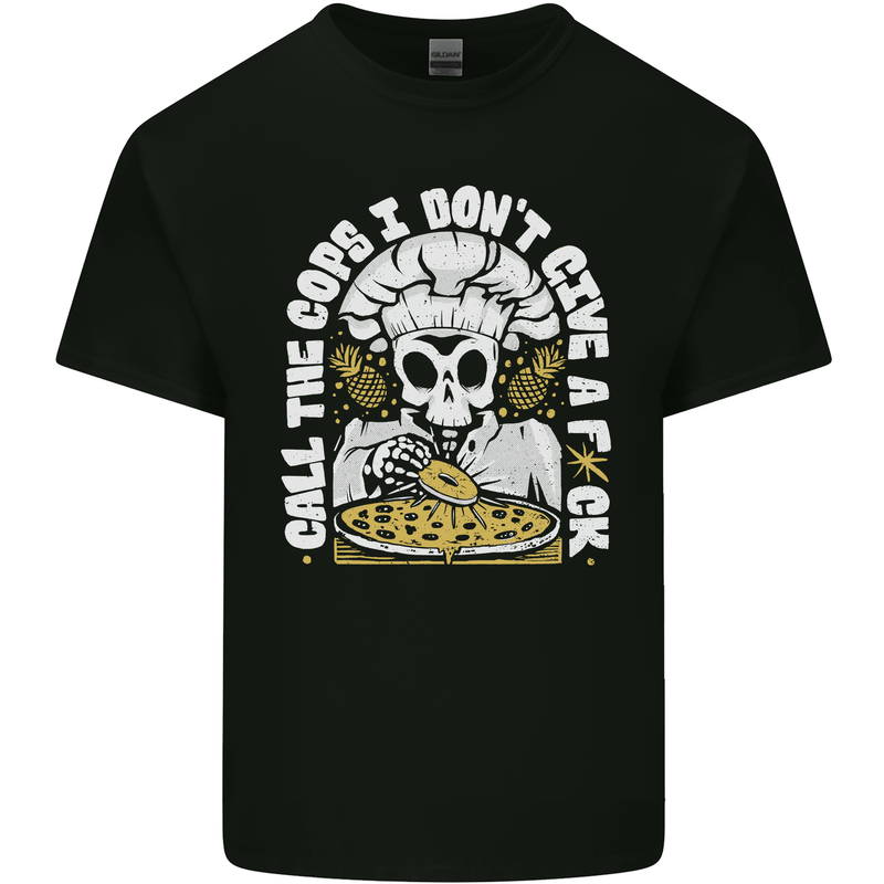 Offensive Pizza Eating Skull Chef Kids T-Shirt Childrens Black