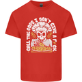 Offensive Pizza Eating Skull Chef Kids T-Shirt Childrens Red