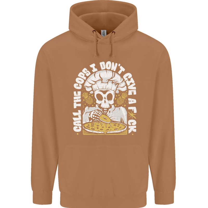 Offensive Pizza Eating Skull Chef Mens 80% Cotton Hoodie Caramel Latte