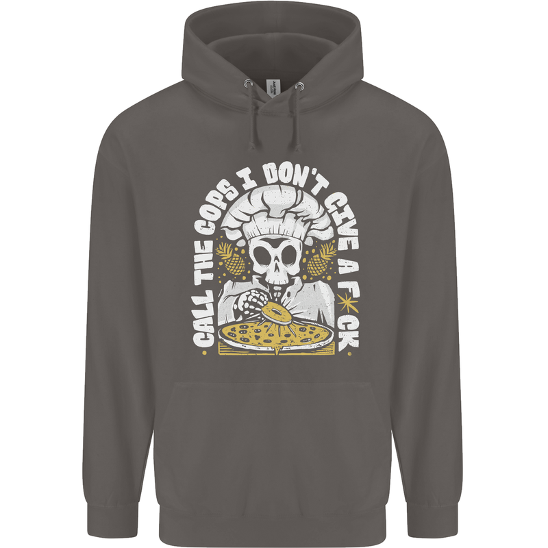 Offensive Pizza Eating Skull Chef Mens 80% Cotton Hoodie Charcoal