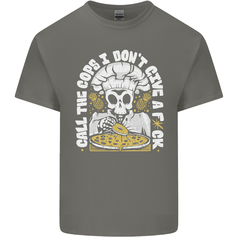 Offensive Pizza Eating Skull Chef Mens Cotton T-Shirt Tee Top Charcoal