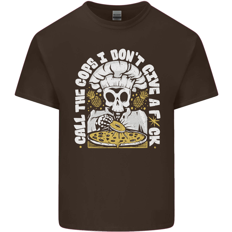 Offensive Pizza Eating Skull Chef Mens Cotton T-Shirt Tee Top Dark Chocolate