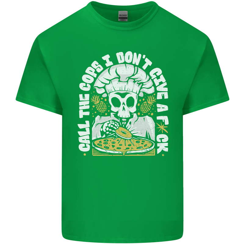 Offensive Pizza Eating Skull Chef Mens Cotton T-Shirt Tee Top Irish Green