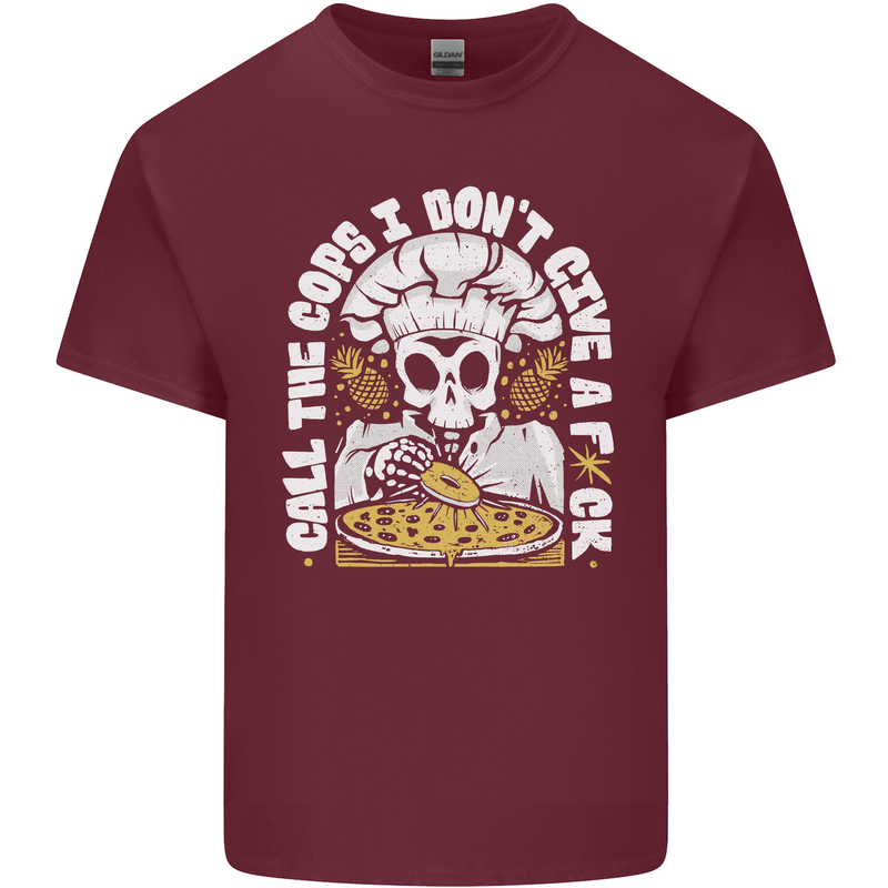 Offensive Pizza Eating Skull Chef Mens Cotton T-Shirt Tee Top Maroon