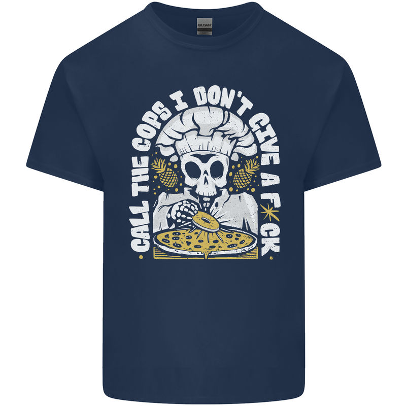 Offensive Pizza Eating Skull Chef Mens Cotton T-Shirt Tee Top Navy Blue