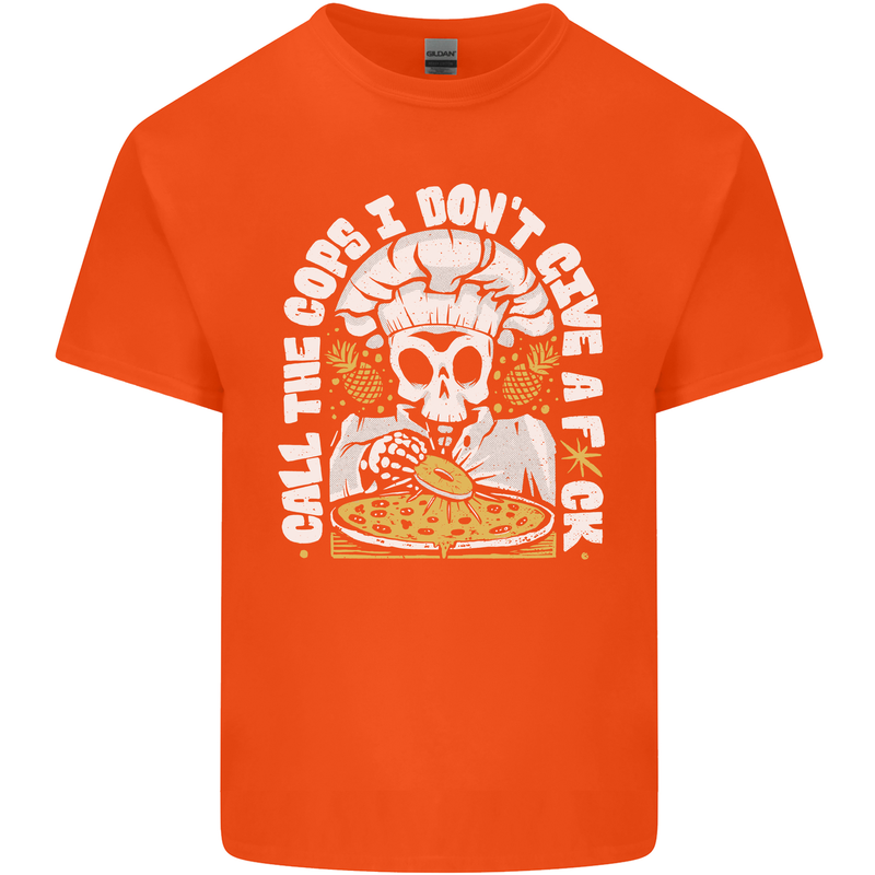 Offensive Pizza Eating Skull Chef Mens Cotton T-Shirt Tee Top Orange