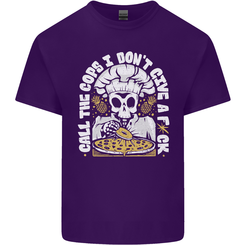 Offensive Pizza Eating Skull Chef Mens Cotton T-Shirt Tee Top Purple