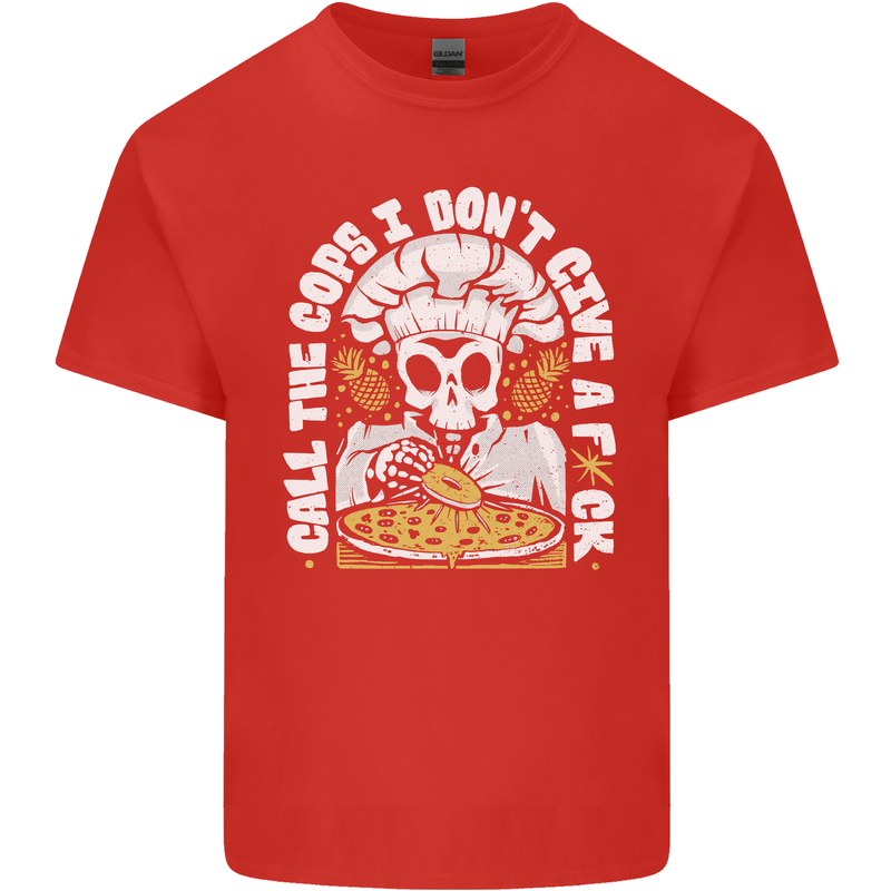 Offensive Pizza Eating Skull Chef Mens Cotton T-Shirt Tee Top Red
