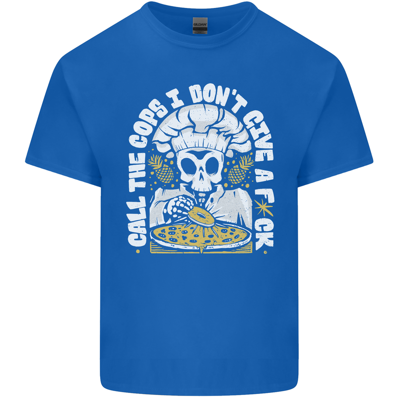 Offensive Pizza Eating Skull Chef Mens Cotton T-Shirt Tee Top Royal Blue