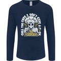 Offensive Pizza Eating Skull Chef Mens Long Sleeve T-Shirt Navy Blue