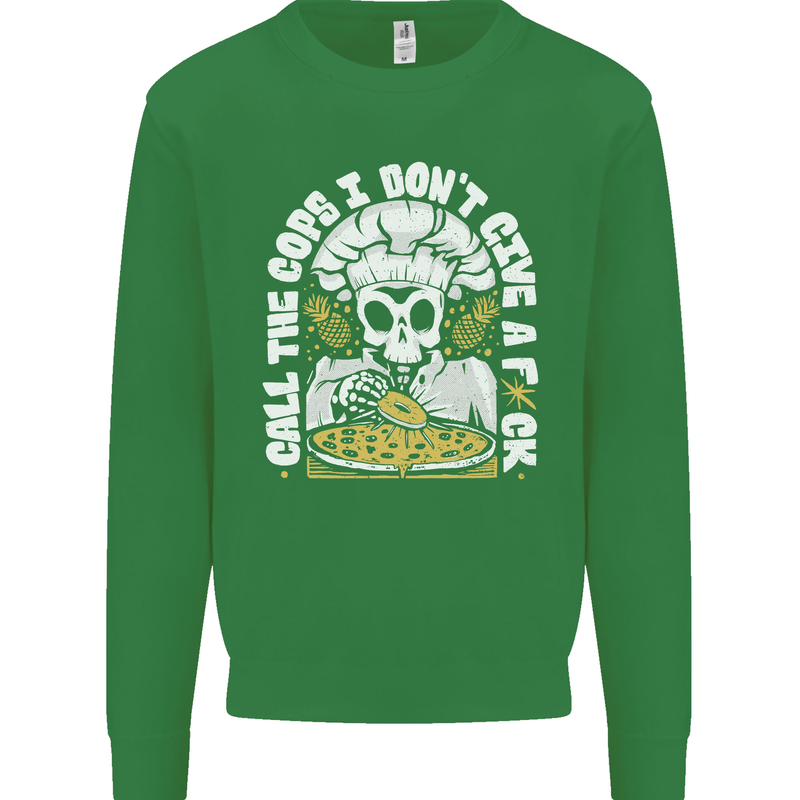 Offensive Pizza Eating Skull Chef Mens Sweatshirt Jumper Irish Green