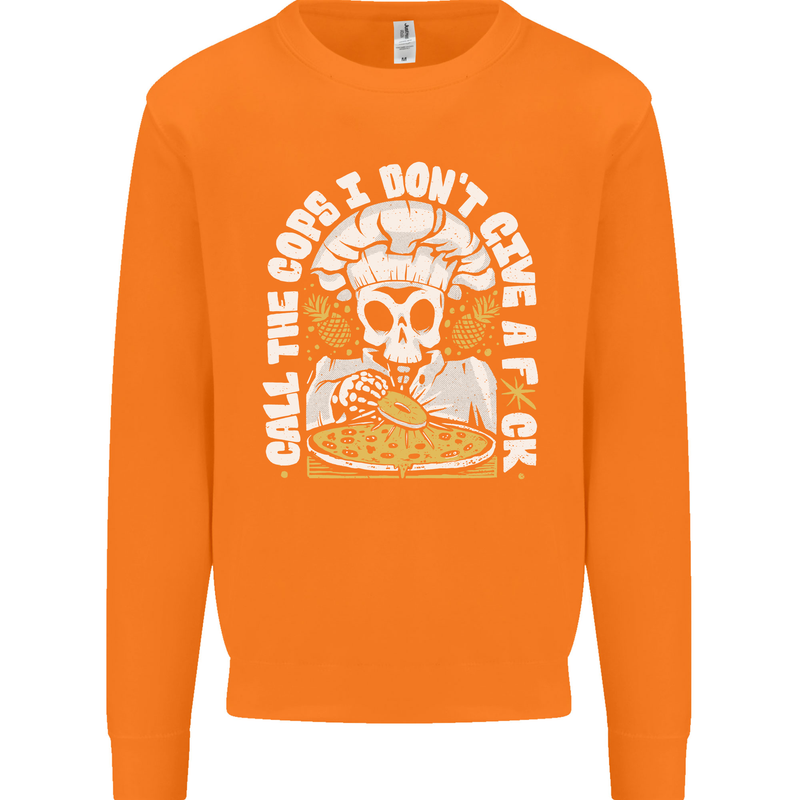 Offensive Pizza Eating Skull Chef Mens Sweatshirt Jumper Orange