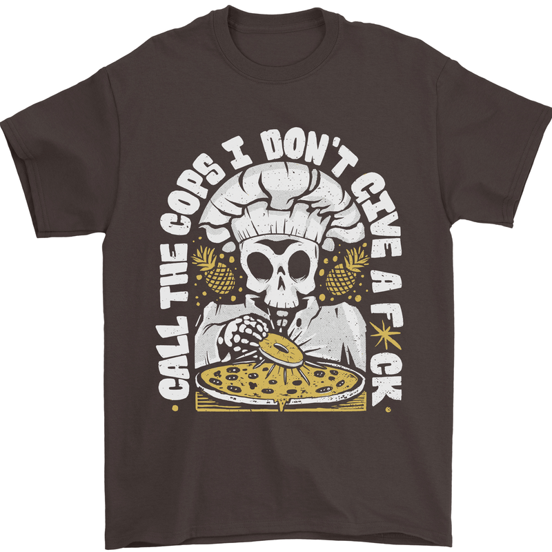 Offensive Pizza Eating Skull Chef Mens T-Shirt 100% Cotton Dark Chocolate