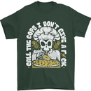 Offensive Pizza Eating Skull Chef Mens T-Shirt 100% Cotton Forest Green