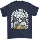 Offensive Pizza Eating Skull Chef Mens T-Shirt 100% Cotton Navy Blue