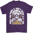 Offensive Pizza Eating Skull Chef Mens T-Shirt 100% Cotton Purple