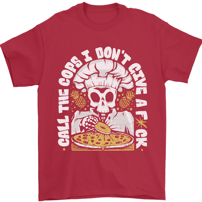 Offensive Pizza Eating Skull Chef Mens T-Shirt 100% Cotton Red