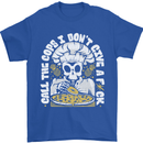 Offensive Pizza Eating Skull Chef Mens T-Shirt 100% Cotton Royal Blue