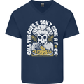 Offensive Pizza Eating Skull Chef Mens V-Neck Cotton T-Shirt Navy Blue