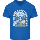 Offensive Pizza Eating Skull Chef Mens V-Neck Cotton T-Shirt Royal Blue