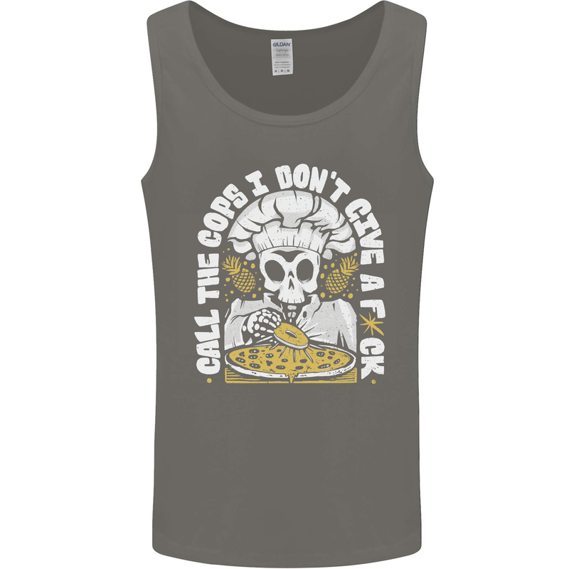 Offensive Pizza Eating Skull Chef Mens Vest Tank Top Charcoal