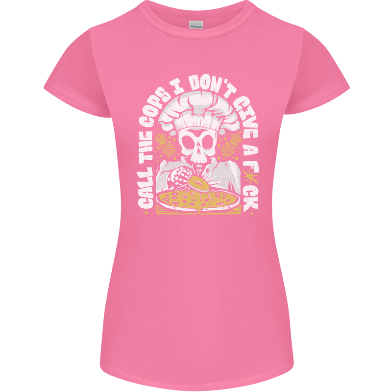 Offensive Pizza Eating Skull Chef Womens Petite Cut T-Shirt Azalea