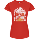 Offensive Pizza Eating Skull Chef Womens Petite Cut T-Shirt Red