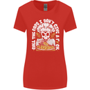 Offensive Pizza Eating Skull Chef Womens Wider Cut T-Shirt Red