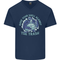 Offensive Turtle Environment Climate Change Mens V-Neck Cotton T-Shirt Navy Blue