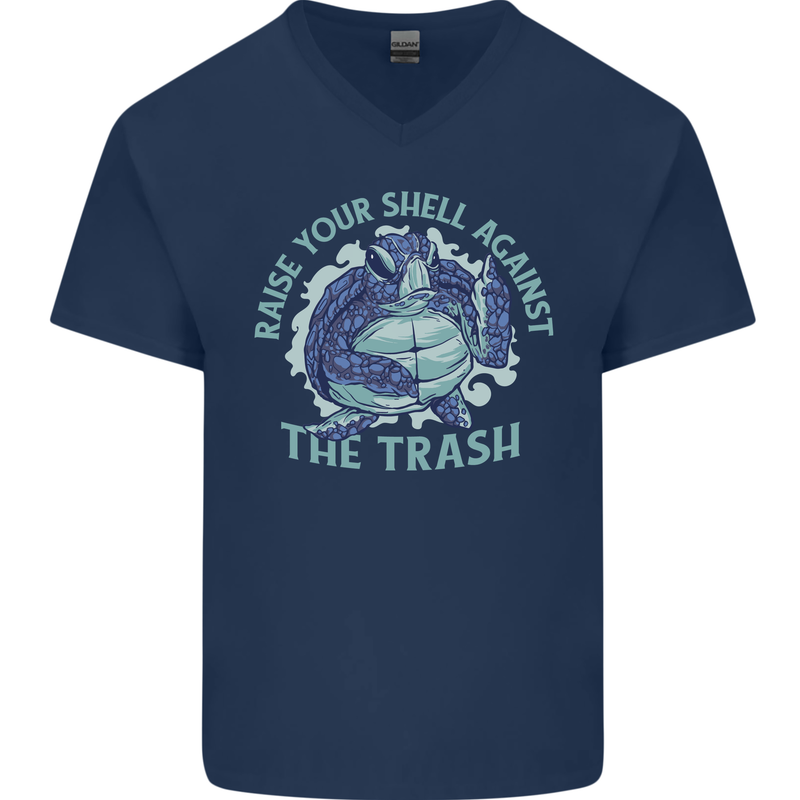Offensive Turtle Environment Climate Change Mens V-Neck Cotton T-Shirt Navy Blue