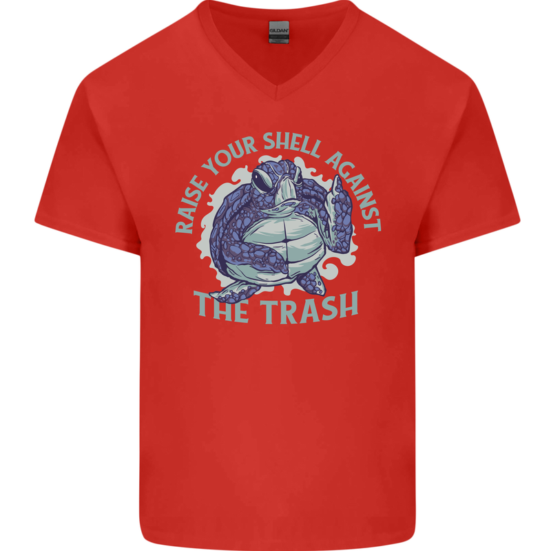 Offensive Turtle Environment Climate Change Mens V-Neck Cotton T-Shirt Red