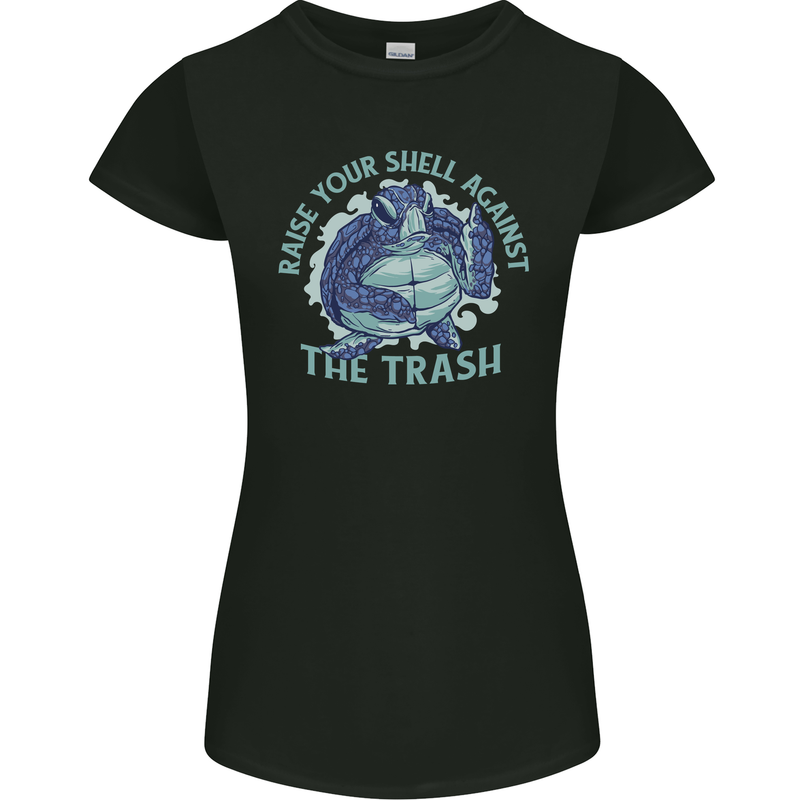 Offensive Turtle Environment Climate Change Womens Petite Cut T-Shirt Black