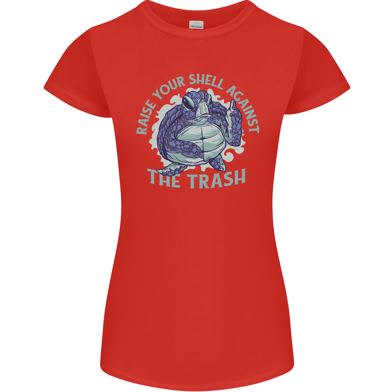 Offensive Turtle Environment Climate Change Womens Petite Cut T-Shirt Red