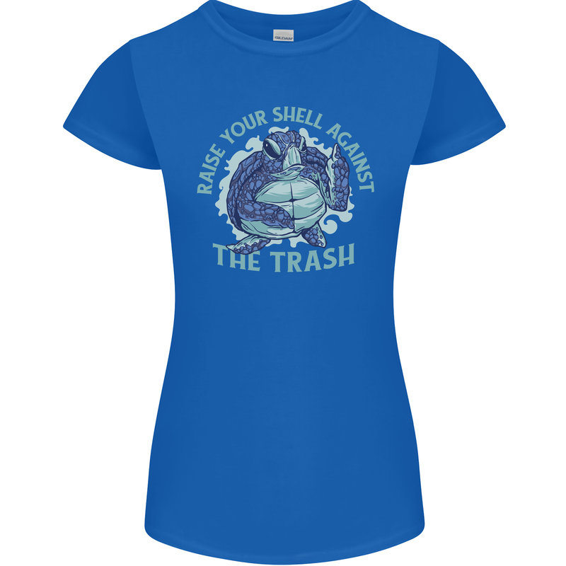 Offensive Turtle Environment Climate Change Womens Petite Cut T-Shirt Royal Blue