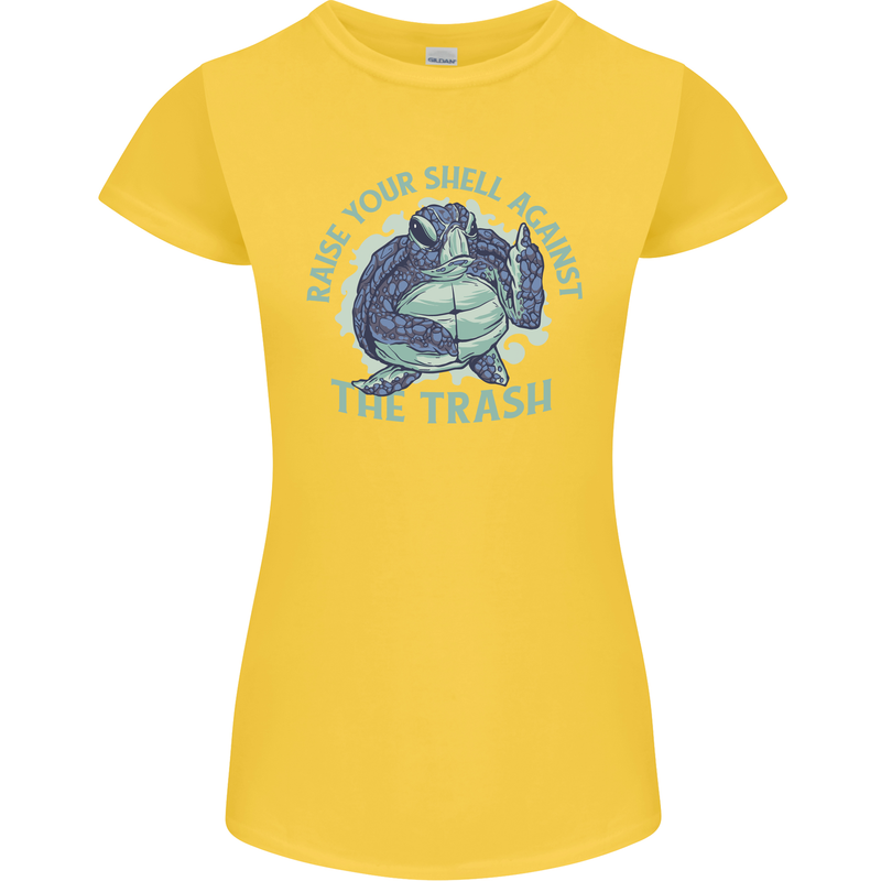 Offensive Turtle Environment Climate Change Womens Petite Cut T-Shirt Yellow